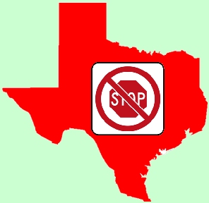 State of Texas with a no/stop symbol